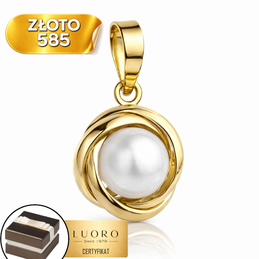 ZAWIESZKA ZŁOTA 585 14K Z PERŁĄ 5 MM 17,5 MM ELEGANCKA DELIKATNA