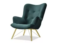Fotele - Pikowany Duży Fotel Do Salonu Dalton Zielony Velvet Na Złotych Nogach - miniaturka - grafika 1