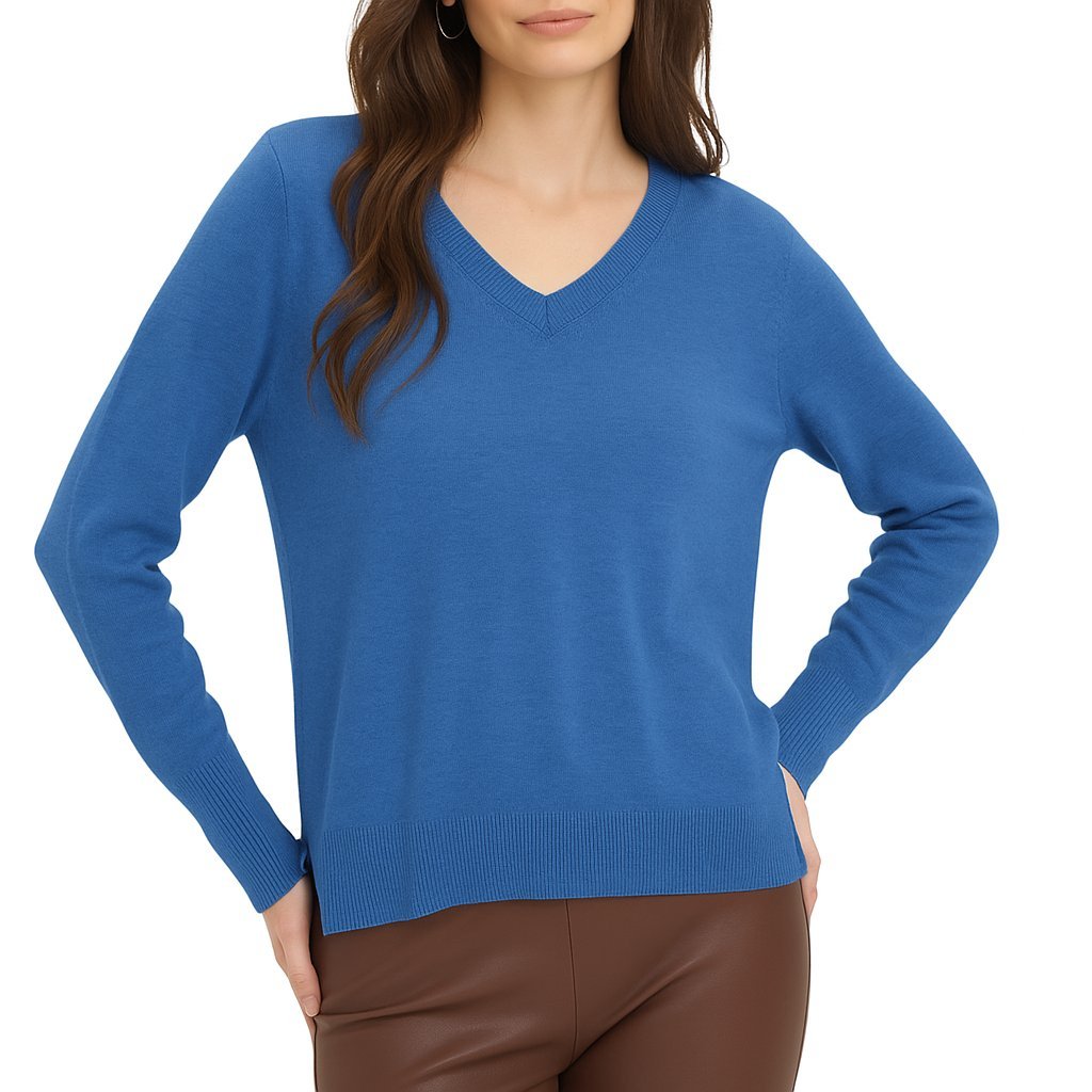 Goa Goa sweter scollo V ultrasoft 100% wełna modello Nikita colore niebieski denim con laccetto laterale