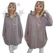Bluzki damskie - STYLOWA BLUZA BAWEŁNIANA GWIAZDA tunika luźna kaptur cyrkonie 58 60 9XL - miniaturka - grafika 1