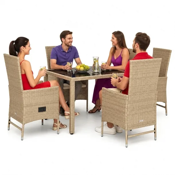 Zestaw Mebli Ogrodowych z Rattanu PE, Stół 150x90x75 cm, Fotele 58x62x108