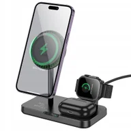 Ładowarki do telefonów - HOCO ładowarka indukcyjna 3w1 kompatybilna z Apple Watch 3A 15W CQ12 czarna - miniaturka - grafika 1