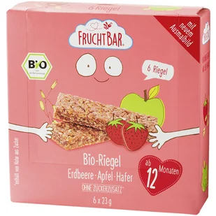 Fruchtbar Baton zbożowy Bio, truskawka, jabłko, owies, po 12 miesiącu, 6 x 23 g - Przekąski dla dzieci - miniaturka - grafika 1