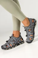Sandały damskie - Szare sandały trekkingowe damskie na elastycznej bieżnikowanej podeszwie z regulowaną elastyczną sznurówką zakryta pięta jasnoszare wstawki Casu 2307-2W - miniaturka - grafika 1