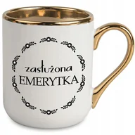 Kubki - Kubek Elegant Biały Ucho Rant Złoty Prezent dla Zasłużona Emerytura Wzory - miniaturka - grafika 1