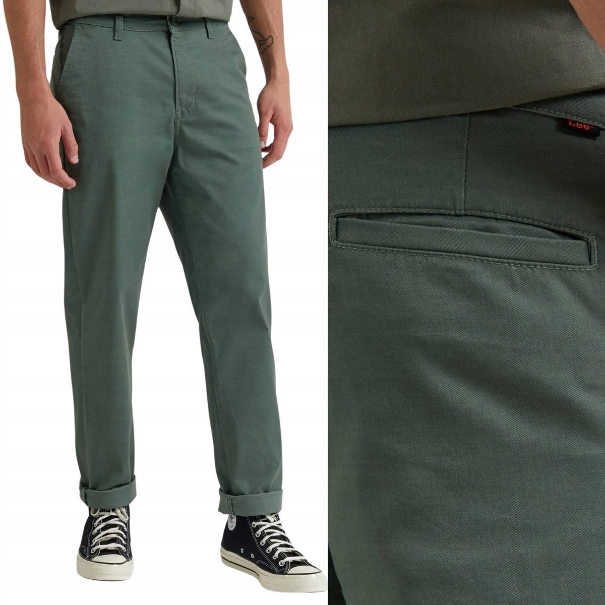Lee REGULAR CHINO Fort Green KLASYCZNE ZIELONE CHINOSY W33 L34