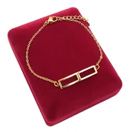 Bransoletki - Bransoletka Złoty Ankier z Prostokątem - Pozłacana Stal Chirurgiczna - miniaturka - grafika 1