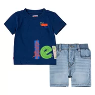 Piżamy chłopięce - Levi's Kids Koszulka z logo dla chłopców Lvb doodle i krótki zestaw piżamy, Niebieski kombi, 24 Miesiące - miniaturka - grafika 1