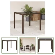 Stoły ogrodowe - The Living Store Stół ogrodowy ze szklanym blatem - brąz - 90x90x75 cm - polirattan - Stół Ogrodowy - miniaturka - grafika 1