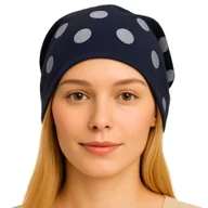 Czapki damskie - Czapka Damska Beanie Włoska Cienka Smerfetka Granatowa W Grochy - miniaturka - grafika 1