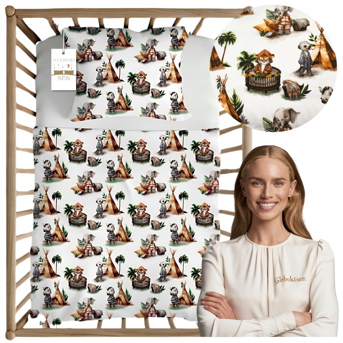 Pościel Dziecięca 120x160 + 50x60 Bawełniana Zwierzaki Tipi Polski Produkt