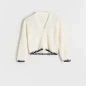 Swetry dla dziewczynek - Reserved - Kardigan z ozdobnymi brzegami - Kremowy - miniaturka - grafika 1