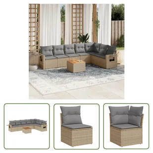 The Living Store 8-cz. zestaw mebli ogrodowych z poduszkami - beżowy - polirattan - Sofa Ogrodowa - Sofy ogrodowe - miniaturka - grafika 1