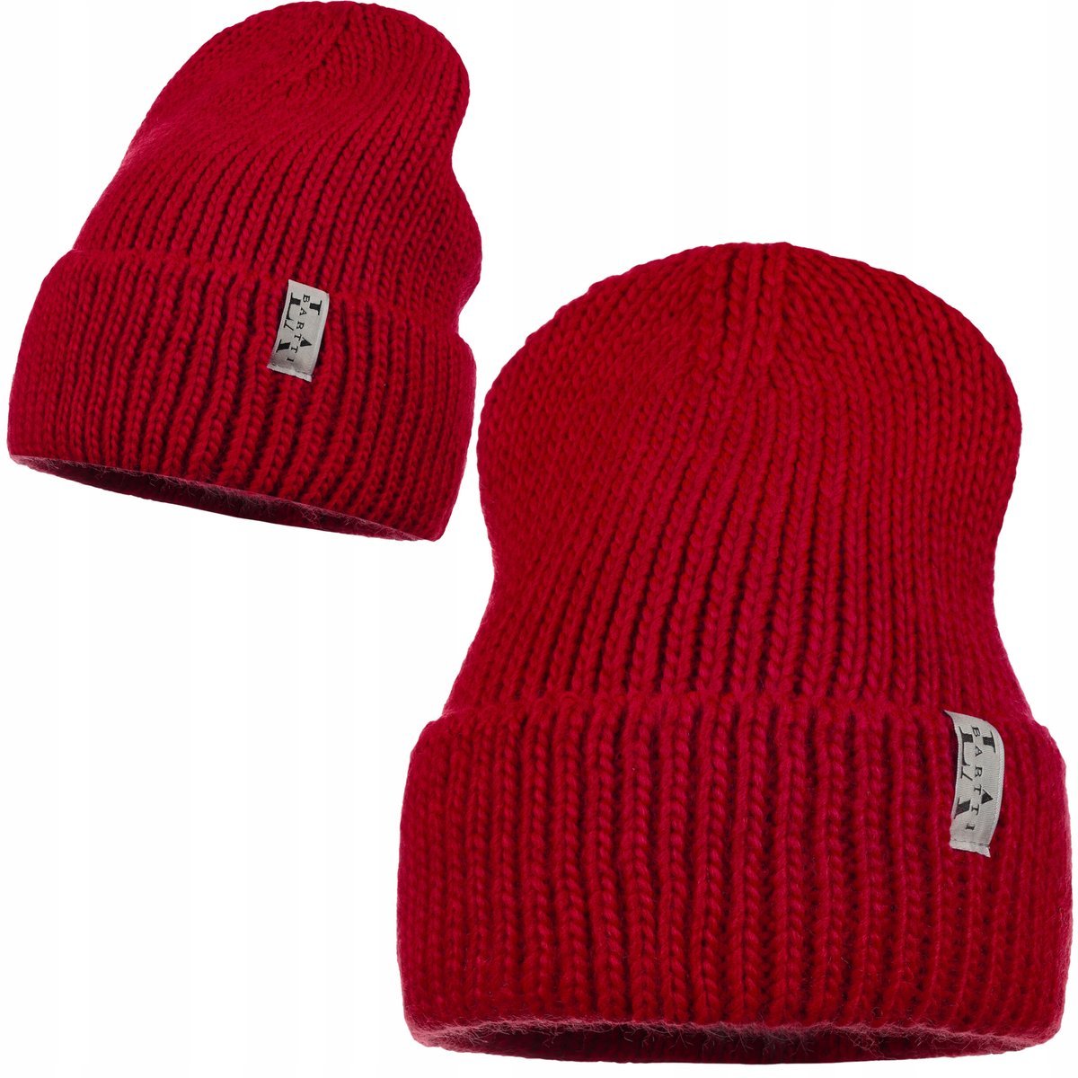 Czapka Zimowa Jesienna Damska Zima Jesień 10% Wełny Gruby Splot Czerwona