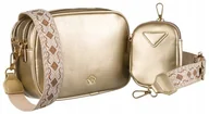 Torebki damskie - Mała torebka damska z portmonetką torebka miejska na ramię crossbody z szerokim paskiem skóra ekologiczna Rovicky, złoty - miniaturka - grafika 1