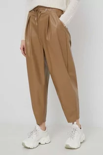 Spodnie damskie - Only spodnie damskie kolor beżowy szerokie high waist - grafika 1