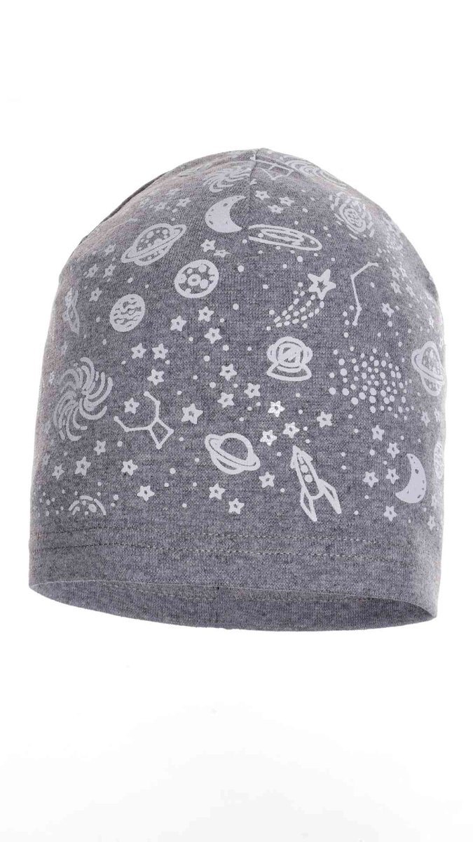 Chłopięca czapka z kosmicznym nadrukiem szara Ambra r.48/50
