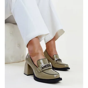 Zielone skórzane półbuty lakierowane na słupku Vinceza - Półbuty damskie - miniaturka - grafika 1