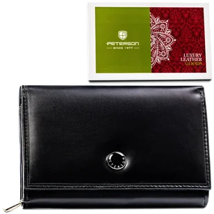 Skórzany portfel damski czarny klasyczny na zatrzask PETERSON średni na karty elegancki klasyczny na prezent ochrona RFID - Portfele Skórzany portfel damski czarny klasyczny na zatrzask PETERSON średni na karty elegancki klasyczny na prezent ochrona RFID - Portfele - miniaturka - grafika 1