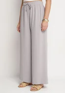 Spodnie damskie - Szare Szerokie Spodnie z Bawełną Ozdobione Wiązaniem Rosadira - miniaturka - grafika 1