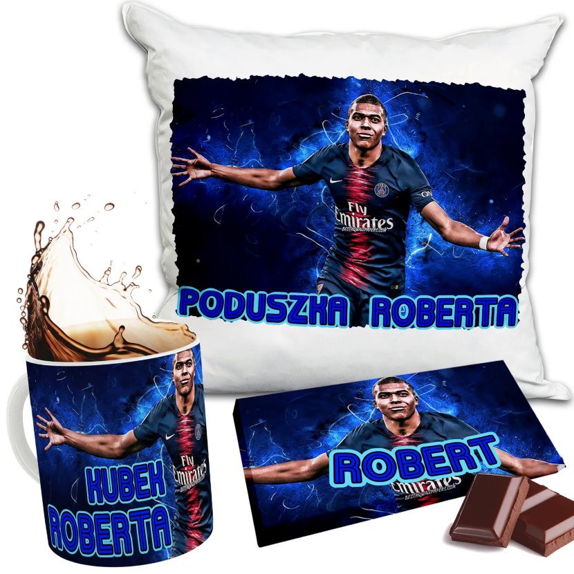 Zestaw KYLIAN MBAPPE Kubek + Poduszka + Czekolada + Imię Prezent Nadruk