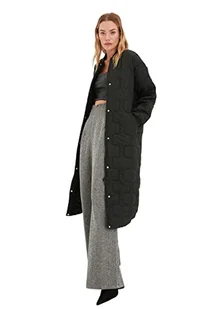 Trendyol Damska kurtka zimowa z okrągłym dekoltem, geometryczny wzór, oversize, czarna, L, Czarny - Kurtki damskie - miniaturka - grafika 1