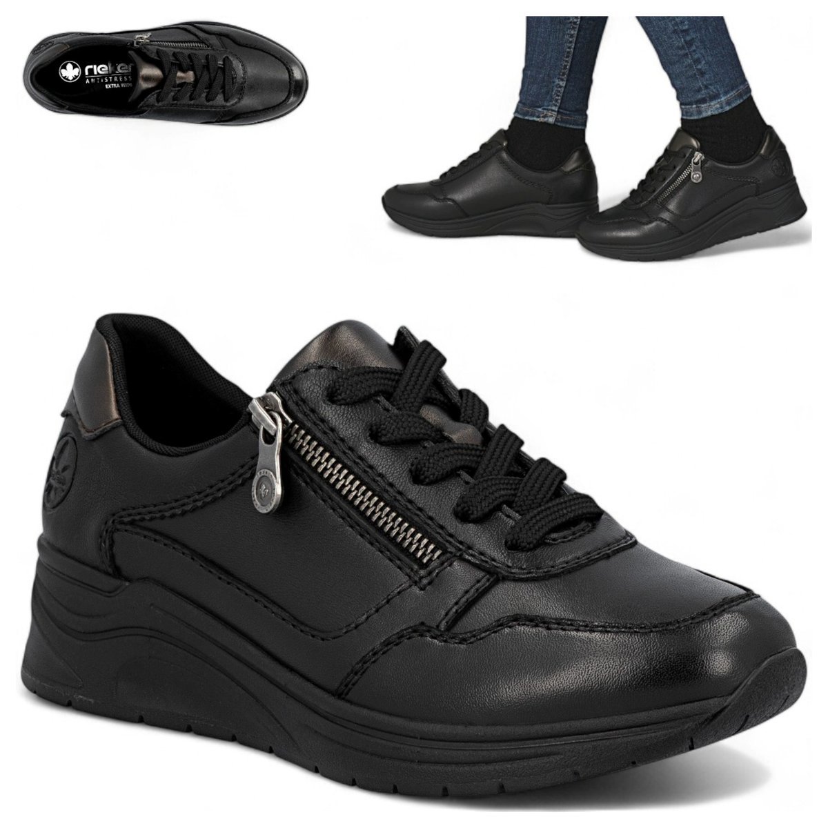 Rieker SKÓRZANE Sneakersy Damskie na Koturnie Wygodne Półbuty Platforma 39