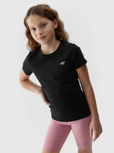 T-shirt bawełniany 100% gładki dziewczęcy 4F Junior - Moda i Uroda OUTLET - miniaturka - grafika 1