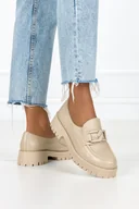 Mokasyny damskie - Beżowe mokasyny skórzane na platformie z łańcuchem PRODUKT POLSKI Casu 20089-41 - miniaturka - grafika 1
