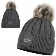 Czapki damskie - SZARA Czapka Damska z Pomponem Damska Zimowa CIEPŁA WYWIJANA MAJKA - miniaturka - grafika 1