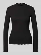 Bluzki damskie - Bluzka o kroju slim fit z mieszanki bawełny z długim rękawem i falbanami - miniaturka - grafika 1