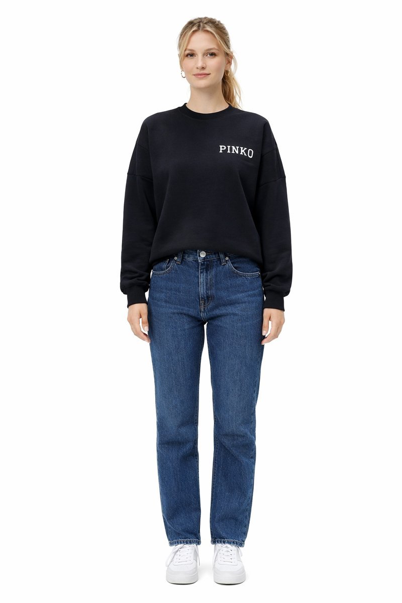 PINKO CZARNA BLUZA OVERSIZE Z BAWEŁNY Z NAPISEM NA PRZODZIE XS 1I4A