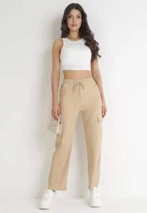 Beżowe Spodnie Cargo z Gumką i Sznurkiem w Pasie Conradia - Spodnie damskie - miniaturka - grafika 1