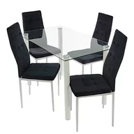 Stoły z krzesłami - Stół NICEA biały i 4 krzesła MONAKO VELVET czarne - miniaturka - grafika 1