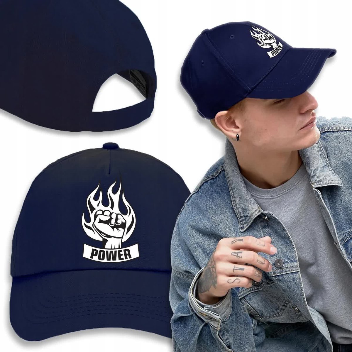 CZAPKA Granatowa Daszek Na Wiosnę Lato POWER Wzory