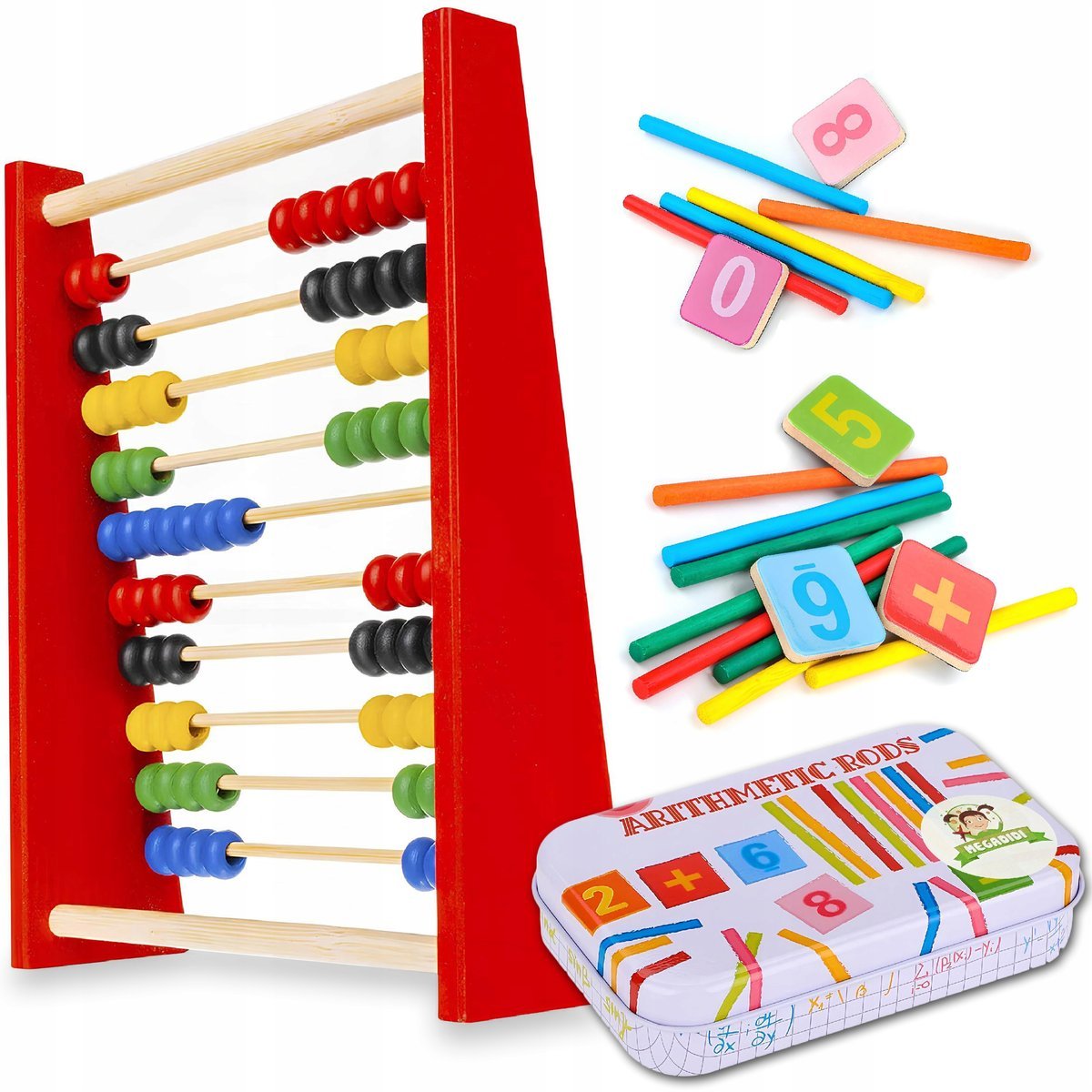 Zestaw Liczydło Eko Drewniane Patyczki do Liczenia Metalowa Skrzynka