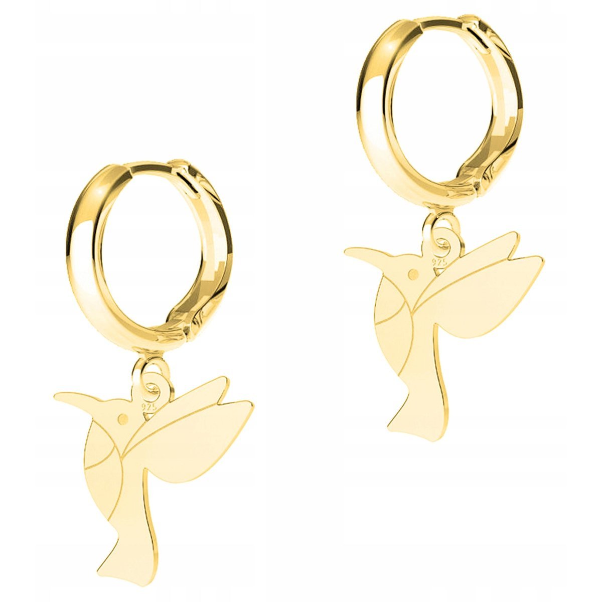 Złote Kolczyki Ptak Koliber z Ptakami Zwierzętami Kolibrami SREBRO 925