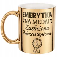 Kubki - Złoty Kubek ceramiczny z okazji Emerytury Dla Emerytki Prezent Upominek - miniaturka - grafika 1