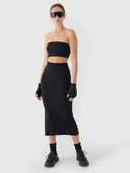 Spódnice - 4F Spódnica ołówkowa z rozcięciem maxi damska - czarna M/L - miniaturka - grafika 1