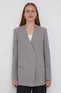 Marynarki i żakiety damskie - Calvin Klein marynarka wełniana kolor szary oversize gładka - miniaturka - grafika 1