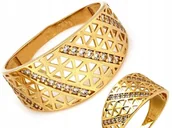 Pierścionki - Szeroki złoty ażurowy pierścionek 585 14kt zdobiony cyrkoniami 2.40g R15 - miniaturka - grafika 1