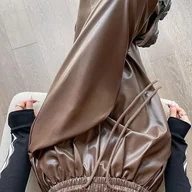 Spodnie damskie - Spodnie z metalicznej dzianiny - Brązowy - miniaturka - grafika 1