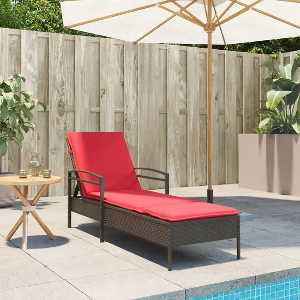 vidaXL Leżak z poduszką Brązowy 63x200x81 cm Polirattan (tylko USA)