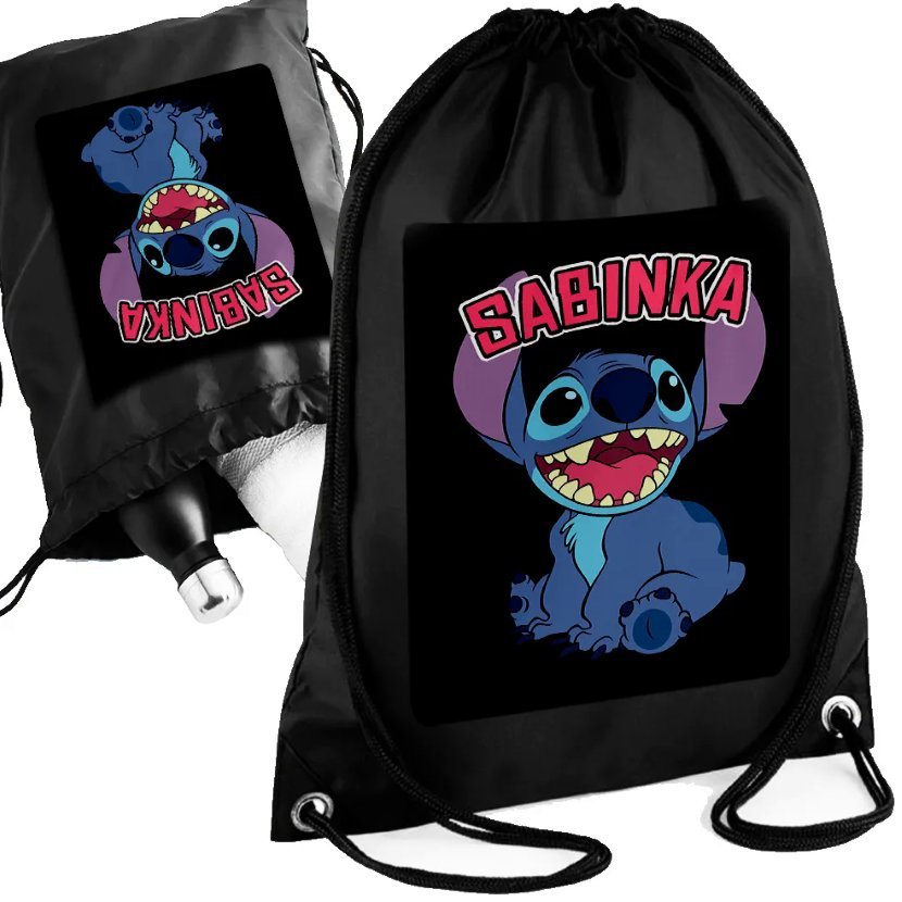 Czarny Worko-Plecak - LILO & STITCH - Twoje Imię - Personalizowany Prezent