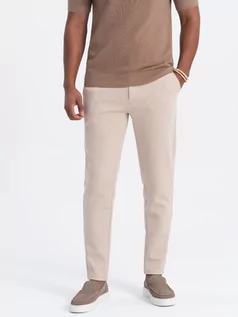 Spodnie męskie - Spodnie męskie CARROT ze strukturalnej dwukolorowej dzianiny - beżowe V2 OM-PACP-0168 - grafika 1