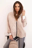 Kurtki damskie - Kurtka damska pikowana z kapturem ciemno beżowa - miniaturka - grafika 1