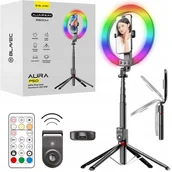Selfie stick - Mocna Lampa Pierścieniowa Selfie Stick Ring 25cm RGB LED kijek statyw 230cm - miniaturka - grafika 1