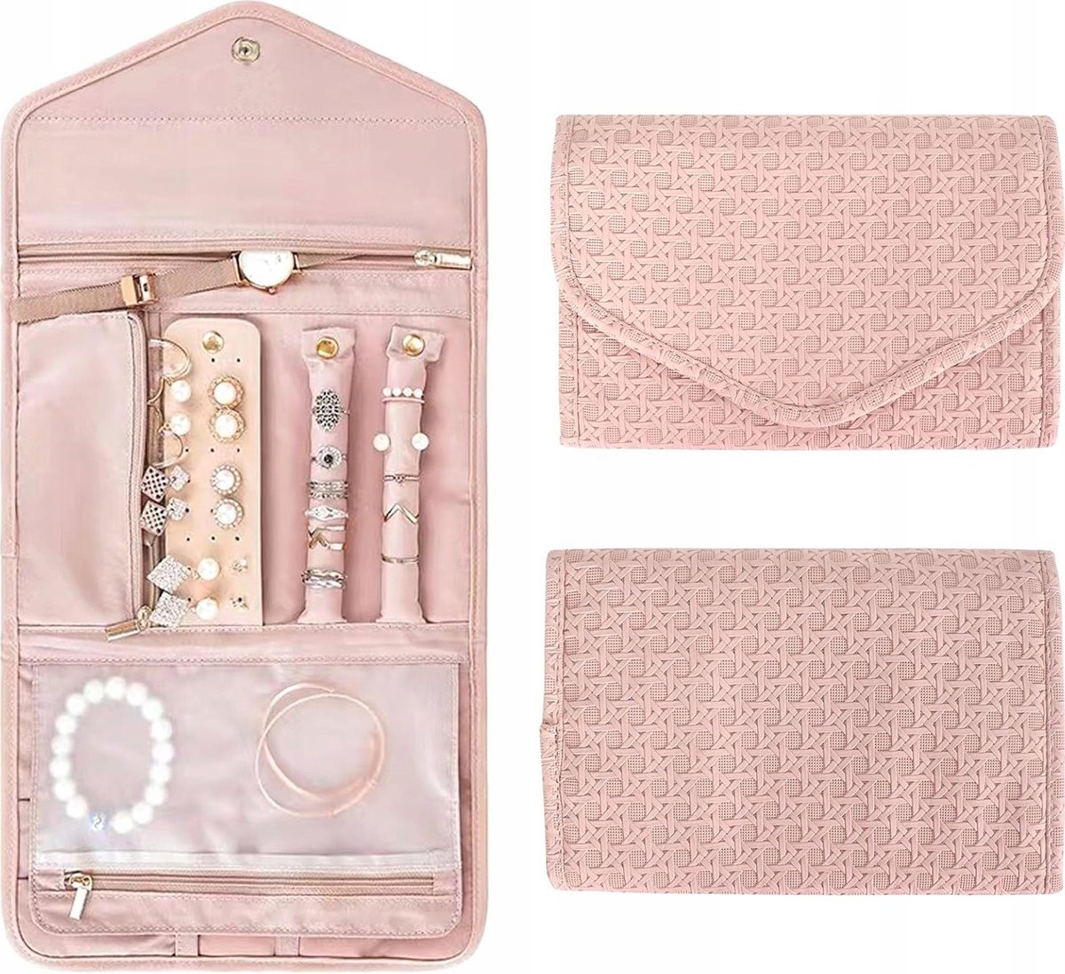 PUDEŁKO BIŻUTERIA 22X15CM WODOSZCZELNE ORGANIZER SKÓRZANY ZWIJANY ETUI