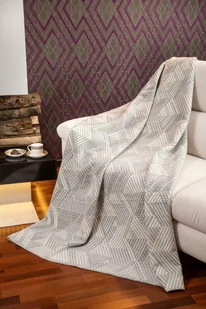 Koc bawełniany akrylowy 150x200 1382/1 szary jasny zygzak narzuta pled - Koce - miniaturka - grafika 1