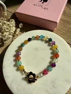 Bransoletki - Kolorowa bransoletka z agatu kostki ze złotym zapięciem toggle - miniaturka - grafika 1